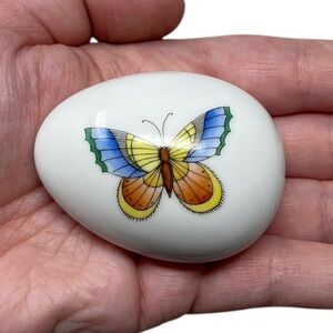 Herend Hungary Hand Painted Porcelain Egg Paperweight Butterfly Butterflies